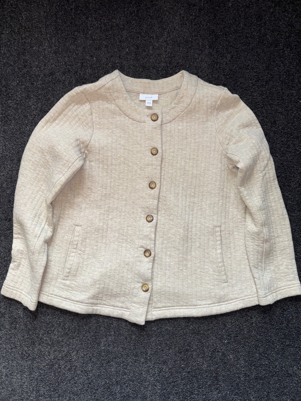Pure Jill J.Jill Quilted Ribbed Button Front Jacket Cardigan Sz S Granolacore